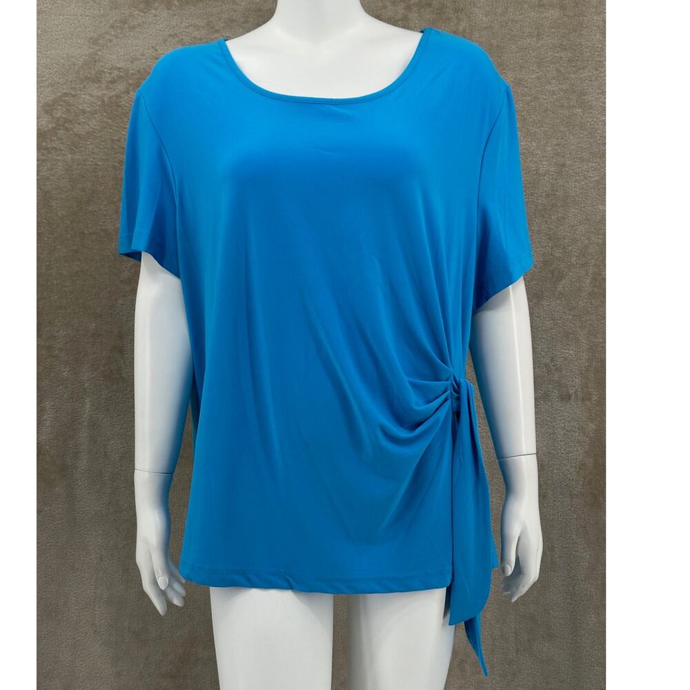 Salon Studio Top Womens Plus 2X Blue Scoop Neck Side Tie Stretch‎ Mature Office